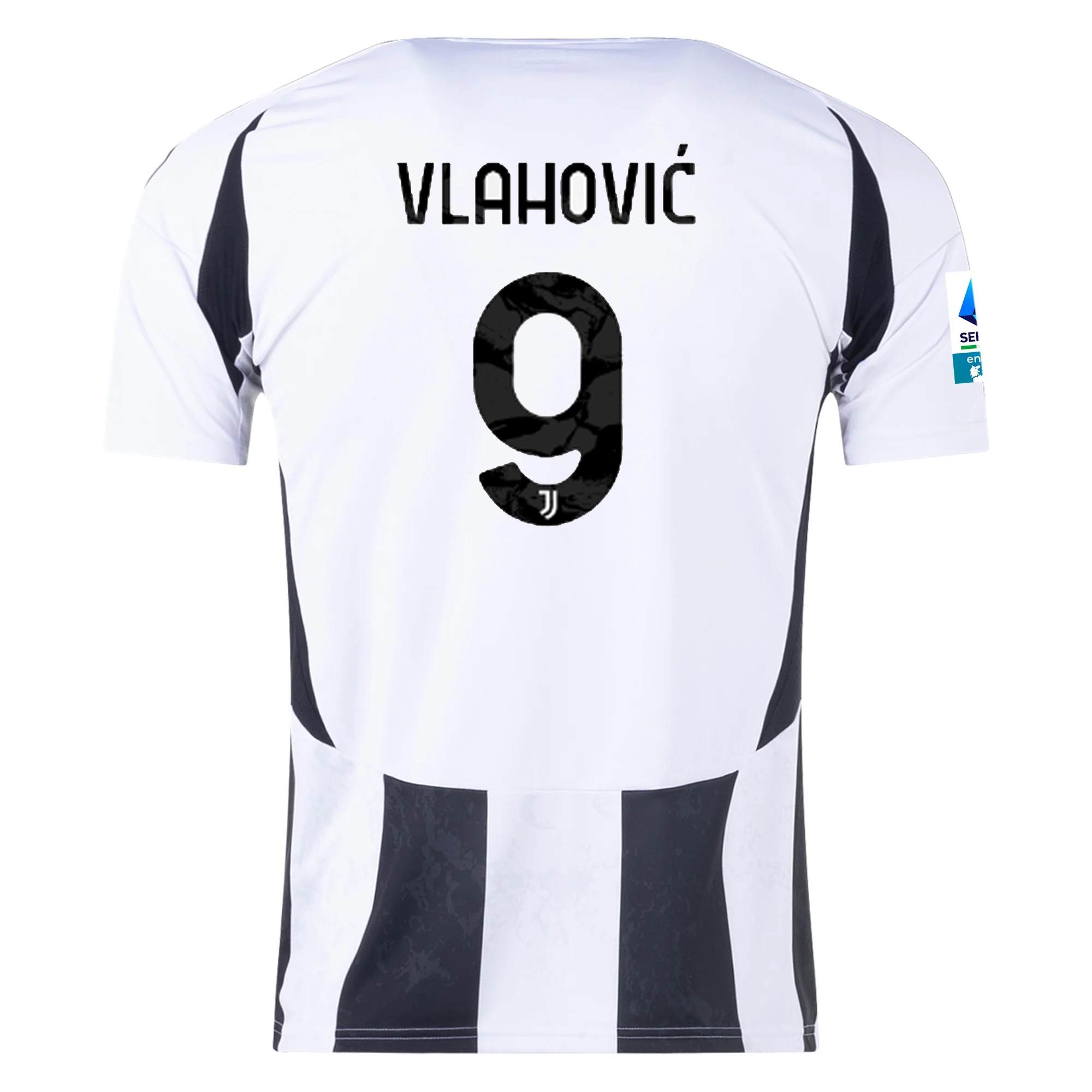 Adidas Juventus Dušan Vlahović 2024-25 Home Jersey with Serie A Patch - White & Black Soccer Shirt for Match Day & Fan Support