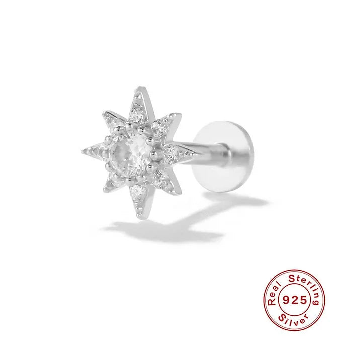 16G Sterling Silver Flat Back Earrings - Celestial Star Stud Earrings for Women | Perfect for Daily Wear, Parties & Gifts