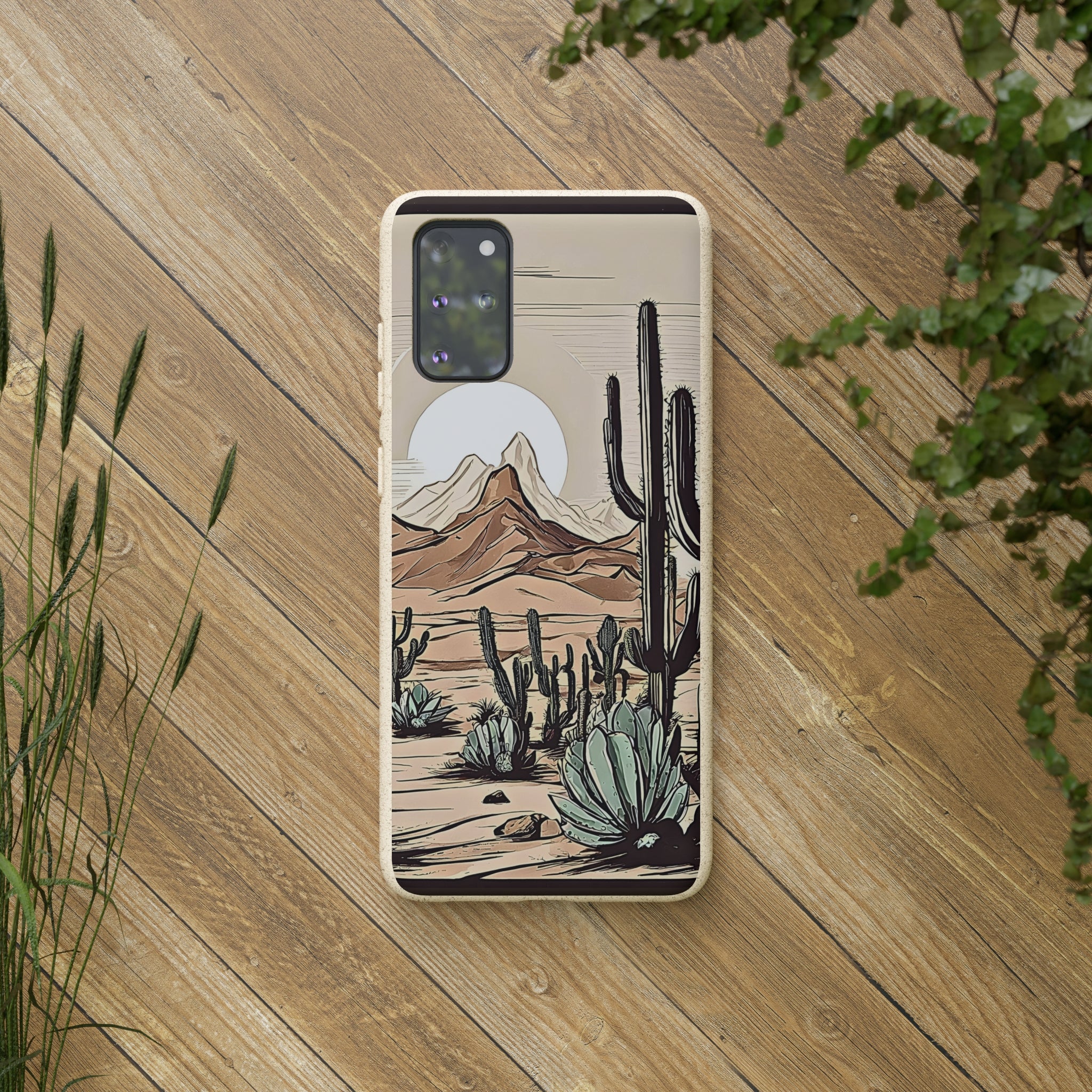 Eco-Friendly Biodegradable Phone Case with Rustic Desert & Cactus Print - Compatible with iPhone & Samsung | Sustainable Joshua Tree Design | Perfect Gift for Nature Lovers & Arizona Travelers