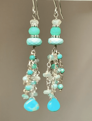 Multi Gemstone Dangle Earrings - Turquoise & Chrysoprase Tassel Style Sterling Silver Jewelry for Women | Perfect for Parties, Weddings & Special Occasions