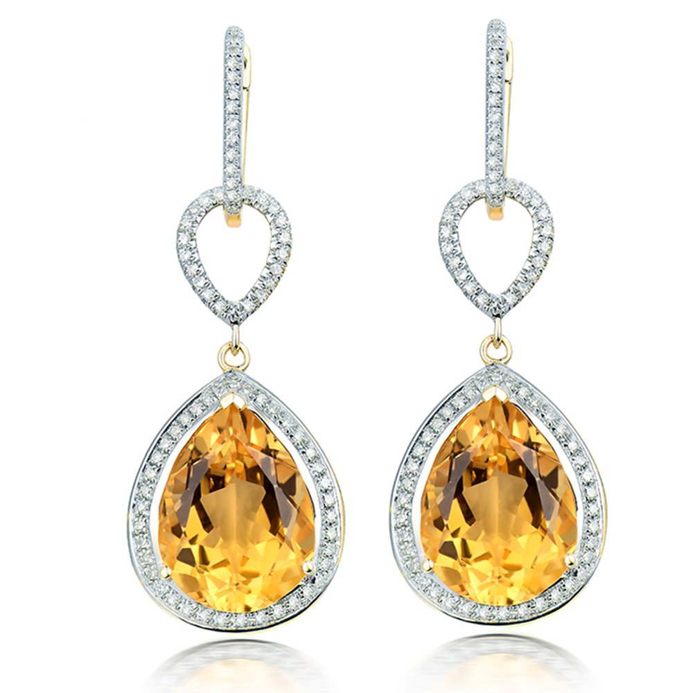 14K White Rose Yellow Gold Natural Tourmaline Citrine Drop Dangle Earrings for Women & Girls | Elegant Jewelry Gift for Birthday, Anniversary & Special Occasions