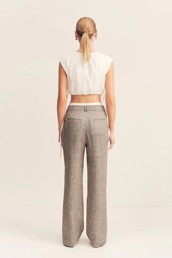 Elliot Double Waist Band Pants for Women - Stretch Comfort Fit High Waisted Trousers (Concrete Color) - Perfect for Office, Business Casual & Everyday Wear