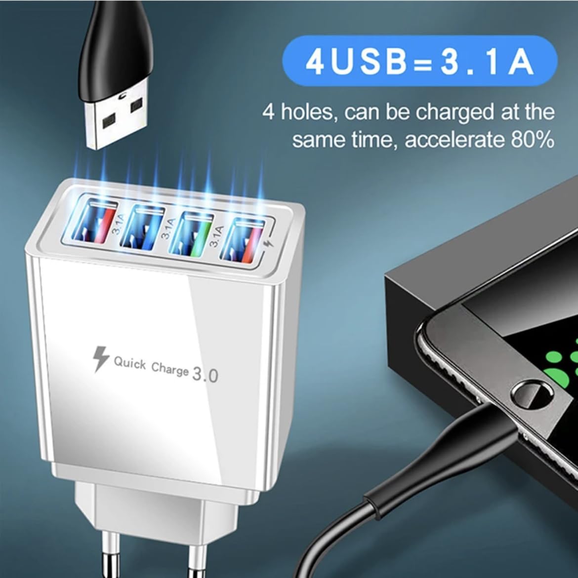 ORCO 2 Pack 25W Fast Charger with Quick Charge 3.0 - 4-Port USB Wall Charger Adapter for iPhone, Samsung, iPad, Smartphones & Tablets - Perfect for Home, Office & Travel (White)