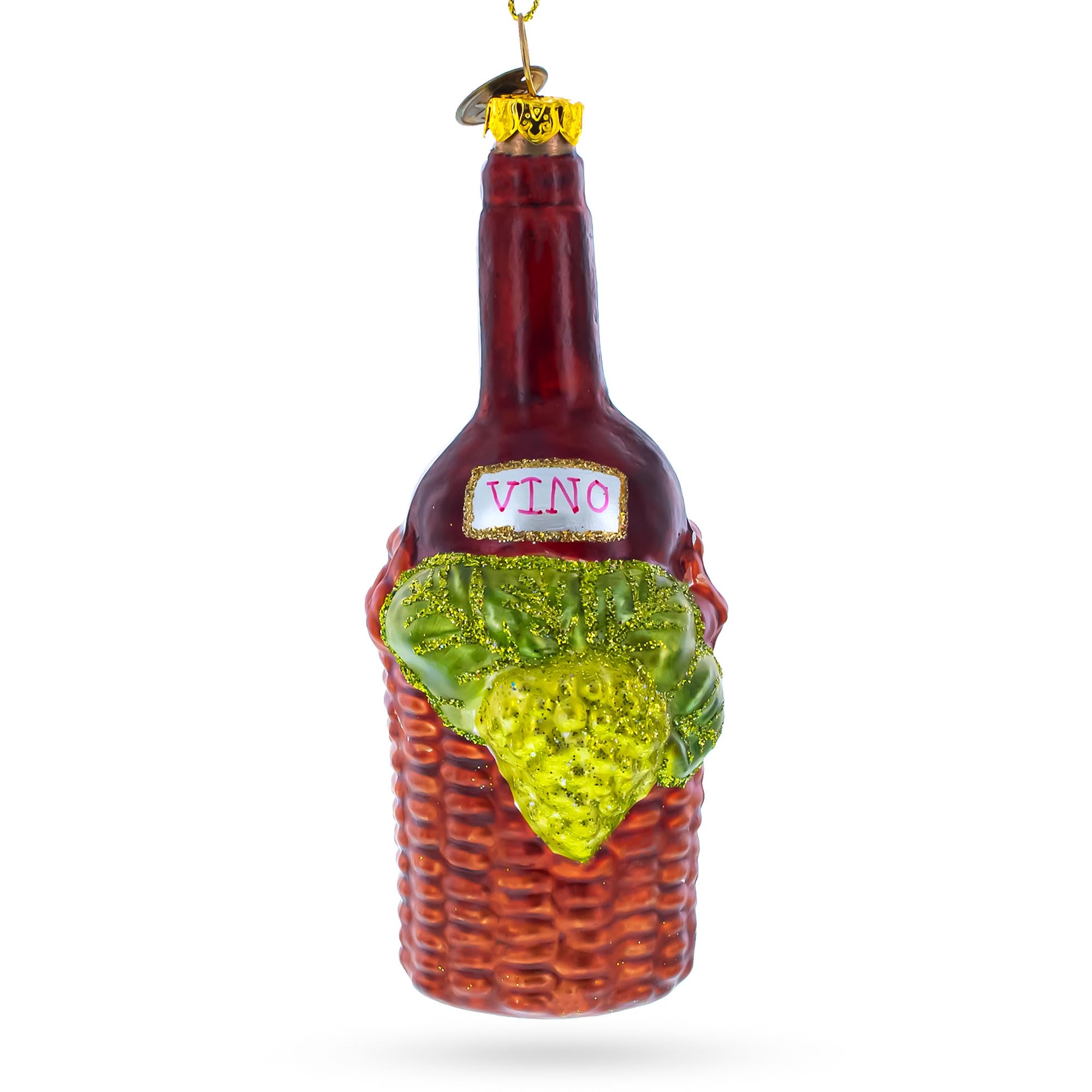 Handmade Blown Glass Red Wine Bottle Christmas Ornament - Elegant Holiday Decor for Tree, Gift, Party & Home Decoration