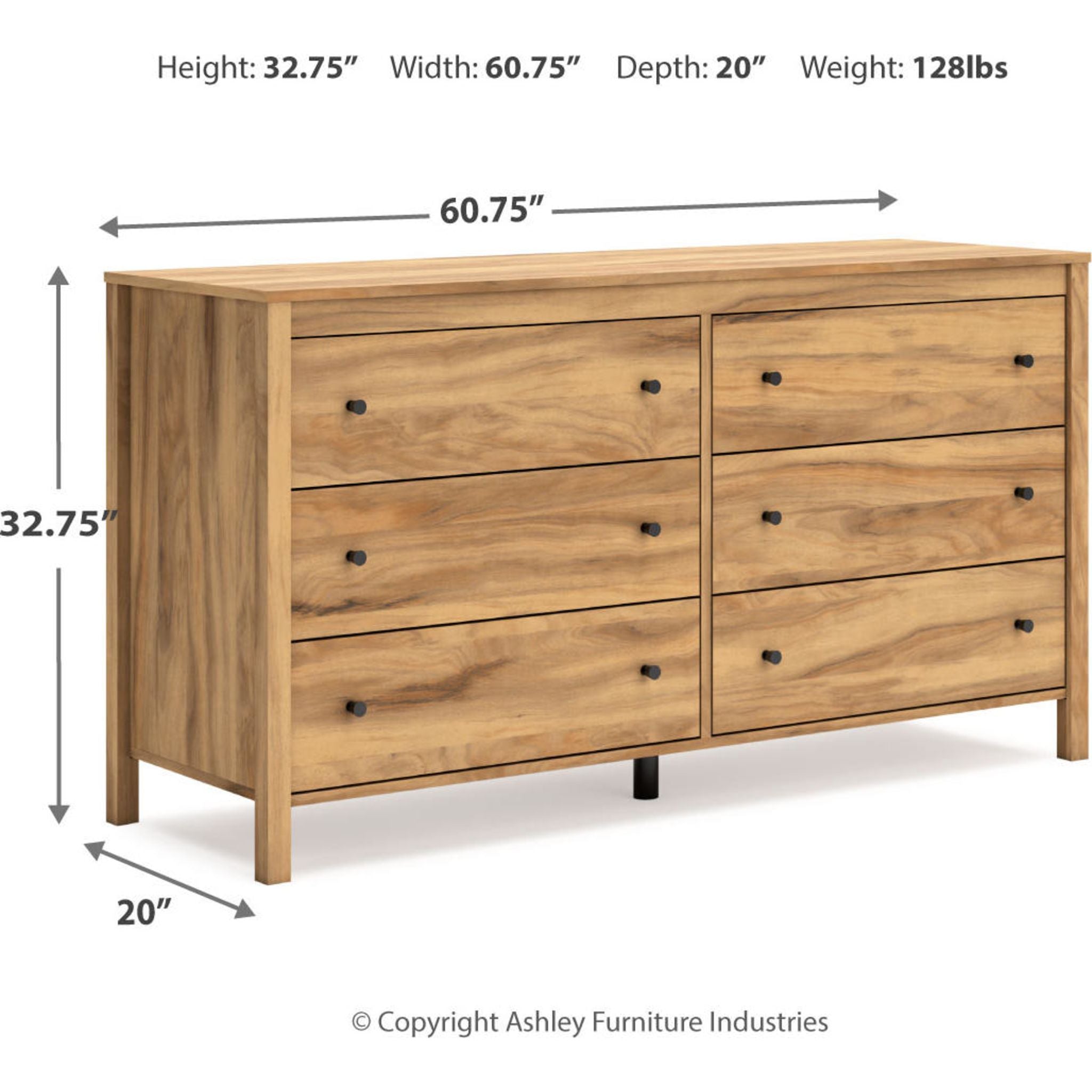 Bermacy 6-Drawer Dresser Light Brown - Solid Wood Bedroom Storage Furniture for Clothes, Linens & Accessories | Perfect for Master Bedroom, Guest Room & Dorm Organization