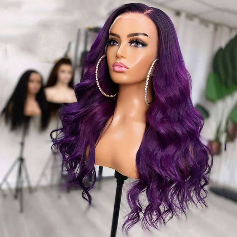 Eullair Dark Purple Glueless Body Wave Lace Front Wig - Affordable Human Hair Wig for Brown Skin Women | Perfect for Daily Wear, Cosplay & Special Occasions