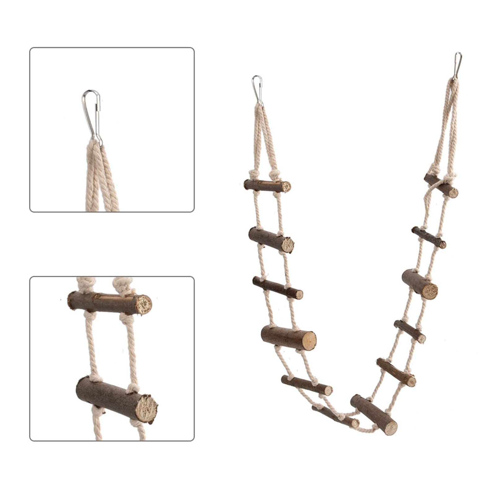 **Wooden Pet Ladder for Small Animals - 39.4in Climbing Toy for Hamsters, Squirrels, Rats & Birds - Cage Accessory with Hook for Play & Exercise - Perfect for Small Pet Cages, Playpens & Enrichment Activities**