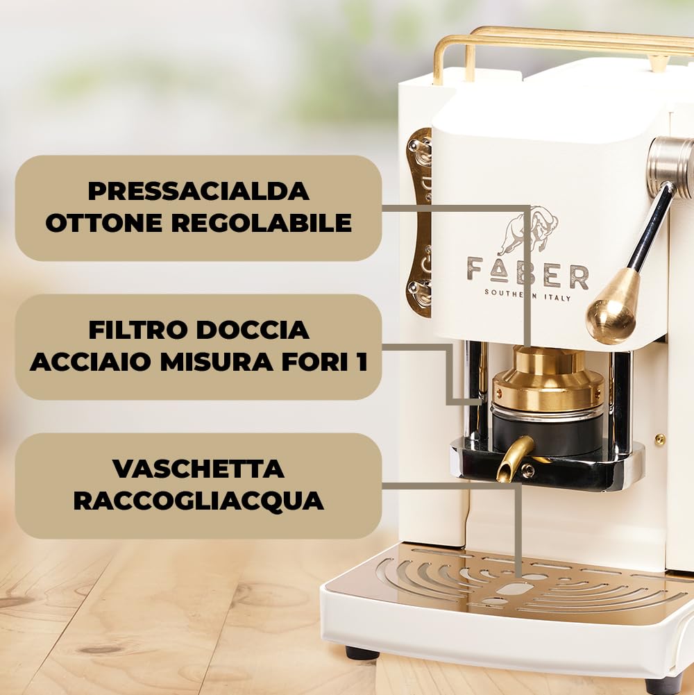 FABER PRO MINI DELUXE Coffee Machine | 44mm Single Serve Capsule Espresso Maker | Adjustable Brass Pressure Head | Pure White | Perfect for Home, Office & Small Cafes