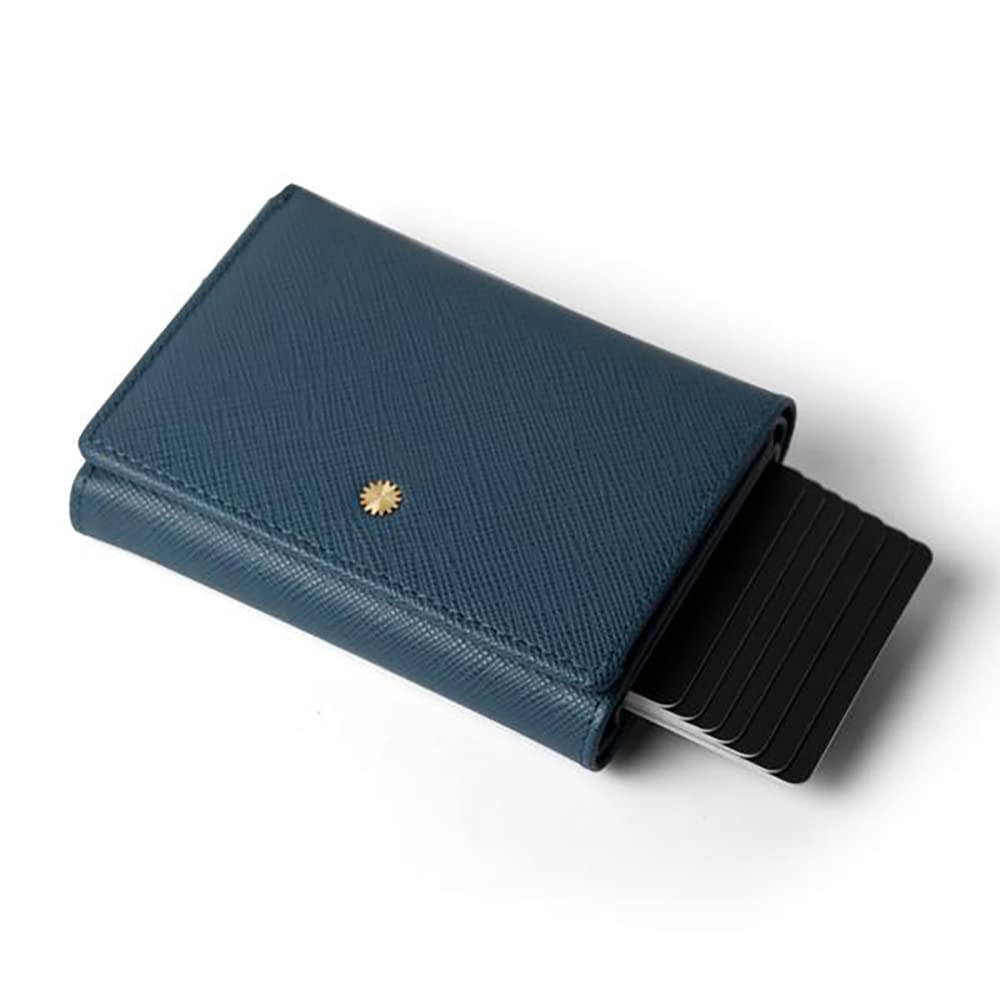 Unisex Slim RFID Blocking Wallet for Men & Women - Smart Card Holder & Trifold Design - Premium Blue Saffiano Leather - Perfect for Travel, Business & Everyday Use