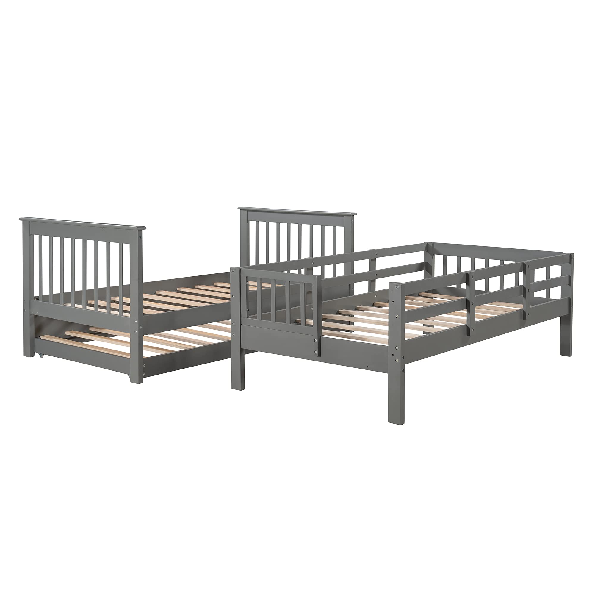 Twin Over Twin Bunk Bed with Trundle & 4-Step Storage Staircase - Safety Guard Rail Included - Space-Saving Bedroom Solution for Kids, Teens, Dorm Rooms & Small Spaces - No Box Spring Required - Perfect for Sleepovers, Guest Rooms & Shared Bedrooms
