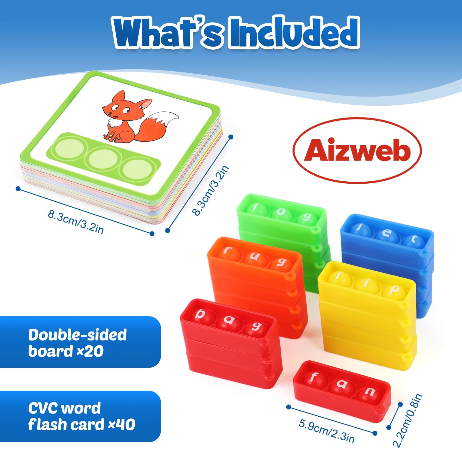 Aizweb Phonics CVC Word Game Flash Cards for Kids - Preschool & Kindergarten Learning Activity