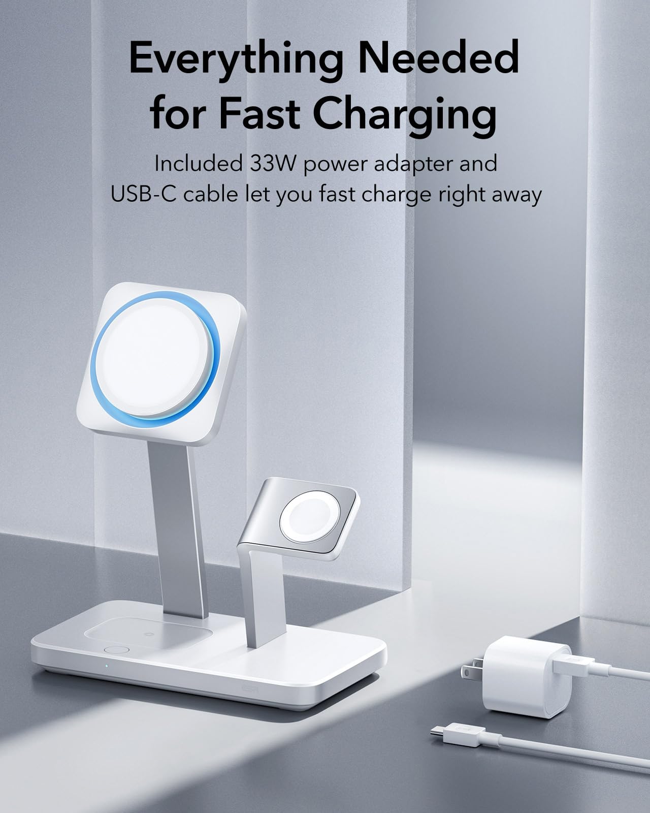 ESR 25W 3-in-1 MagSafe Wireless Charging Stand - Apple Certified Magnetic Charger for iPhone 16/15/14/13/12 & AirPods Pro 4/3/2 - Fast 15W Charging with Phone Cooling - White - Perfect for Home, Office & Travel Use