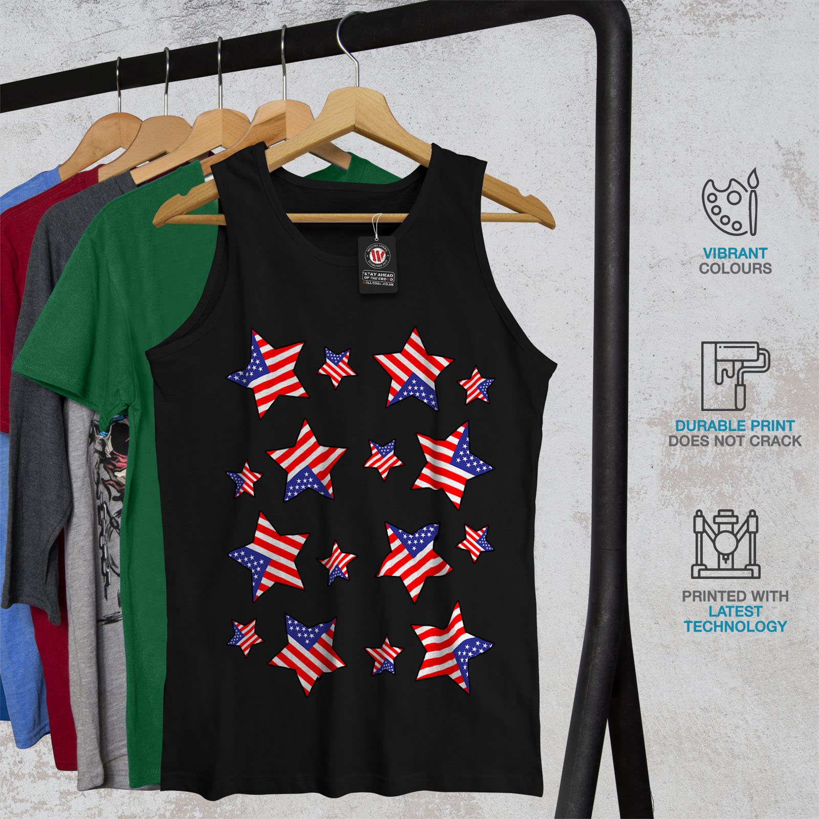 Wellcoda American Flag Stars USA Men's Tank Top - Patriotic Athletic Shirt for Gym, Running & Outdoor Activities
