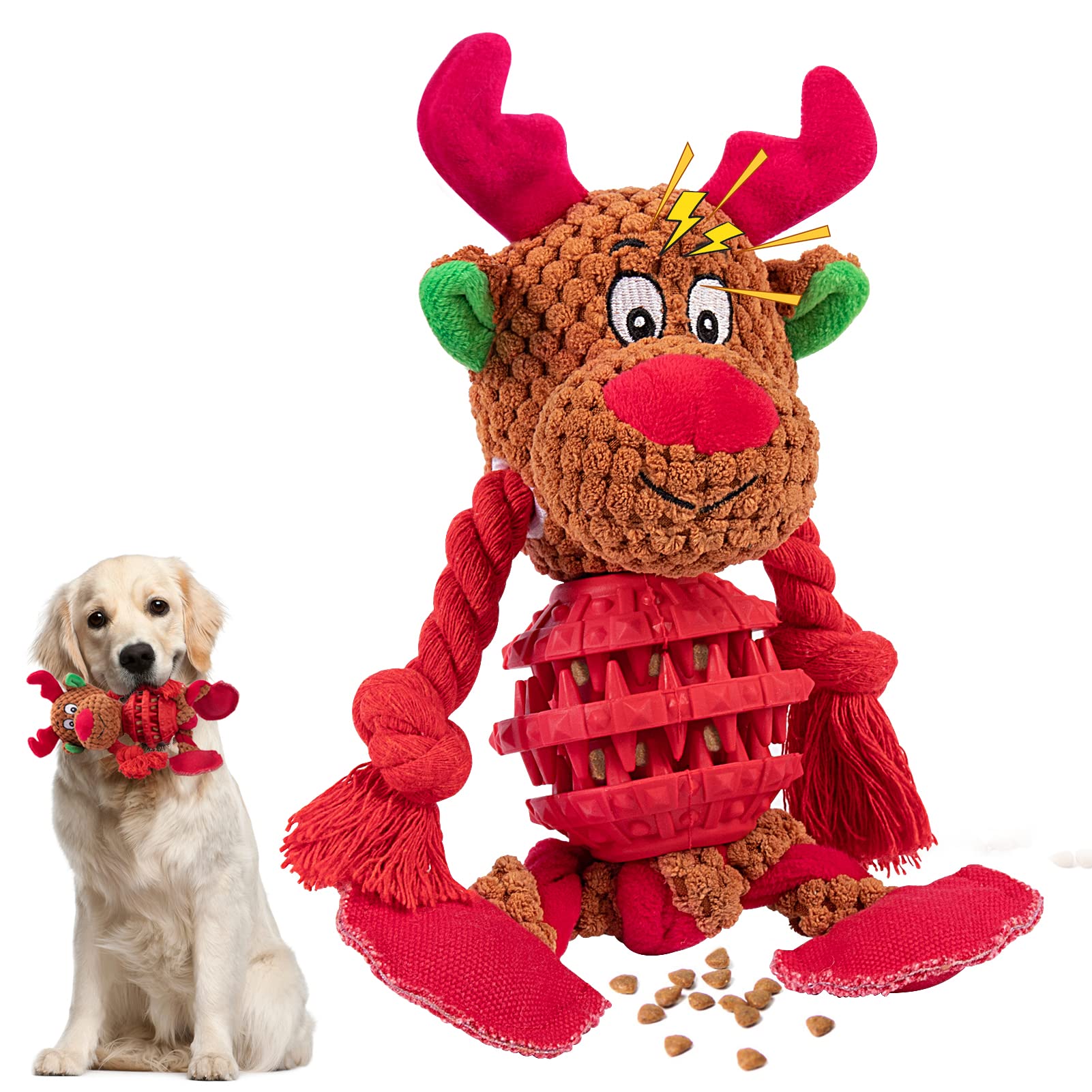 MEWTOGO Christmas Squeaky Dog Toys - Durable Chew Toys for Aggressive Chewers, Interactive Puppy Chew Toys for Large Medium Small Dogs (Elk Design) - Perfect Holiday Gift for Pets & Fun Playtime Indoors/Outdoors