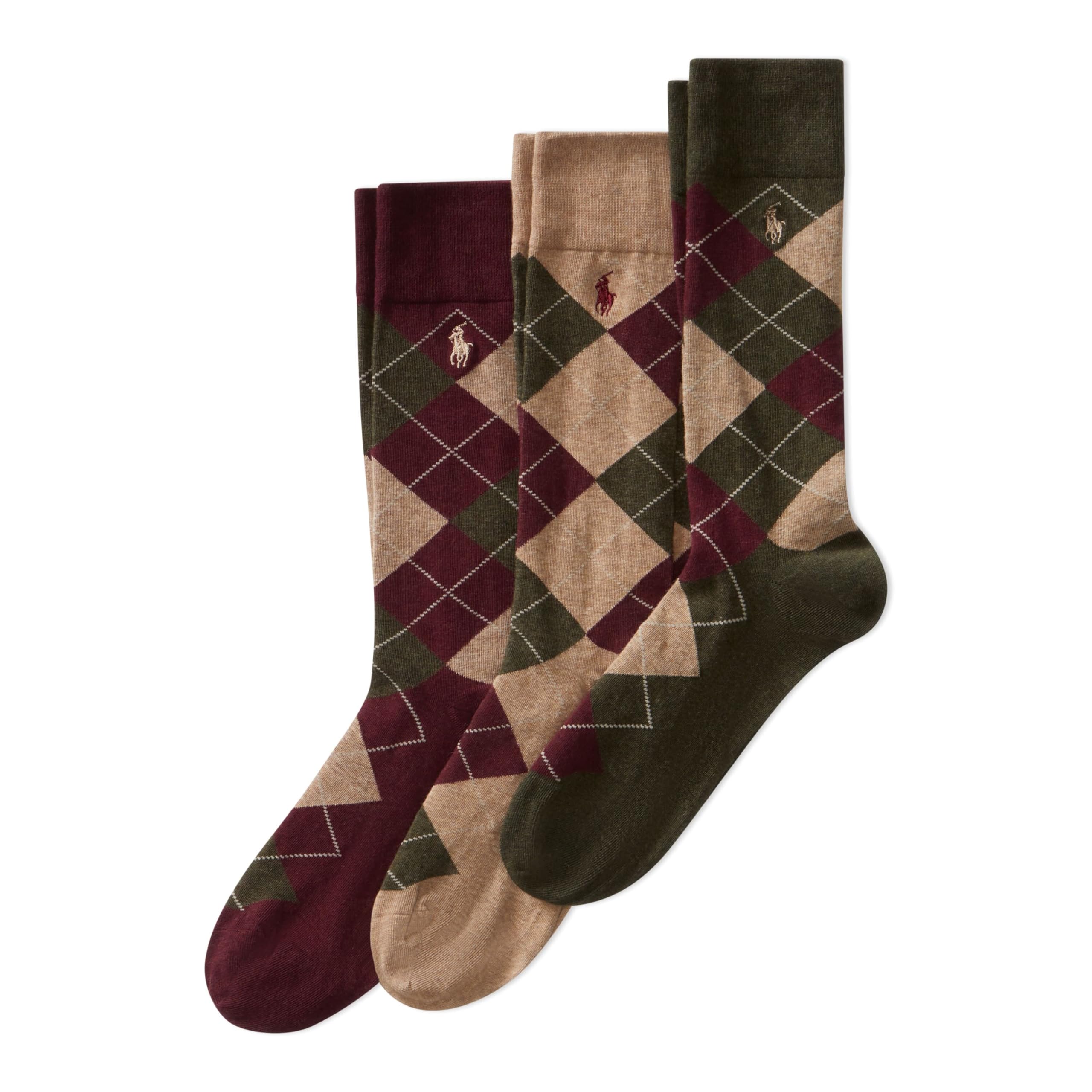 Polo Ralph Lauren Men's Argyle Dress Socks - 3 Pack Soft Cotton Crew Socks for Work & Formal Wear - Lightweight & Comfortable for Office, Business, Wedding & Daily Use