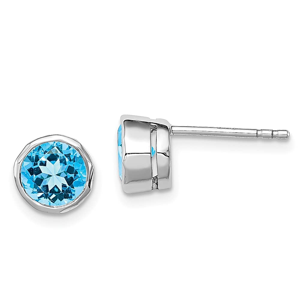 925 Sterling Silver Blue Topaz Circle Stud Earrings - Natural Gemstone Fine Jewelry for Women, Birthday Gift for Her - Perfect for Weddings, Parties & Everyday Wear