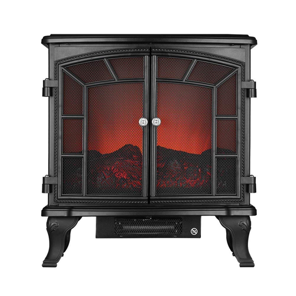 Realistic Electric Fireplace Stove with Double Door - 2000W Indoor Heater with Lifelike Flame Effect for Living Room, Bedroom & Office - Energy Efficient & Safe Heating Solution