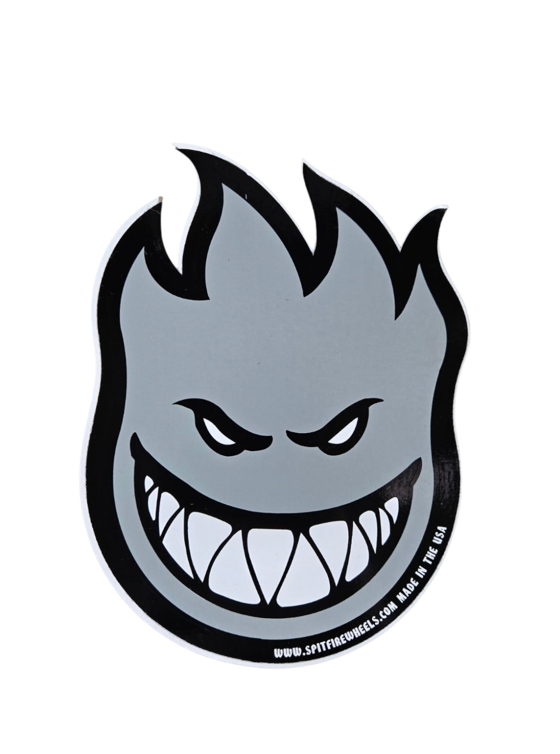 Vintage Spitfire Wheels Big Head Sticker 4.5 x 6 Inches - Light Grey Decal for Skateboards, Laptops & DIY Projects - Retro Skateboard Stickers for Helmets, Bikes & Water Bottles