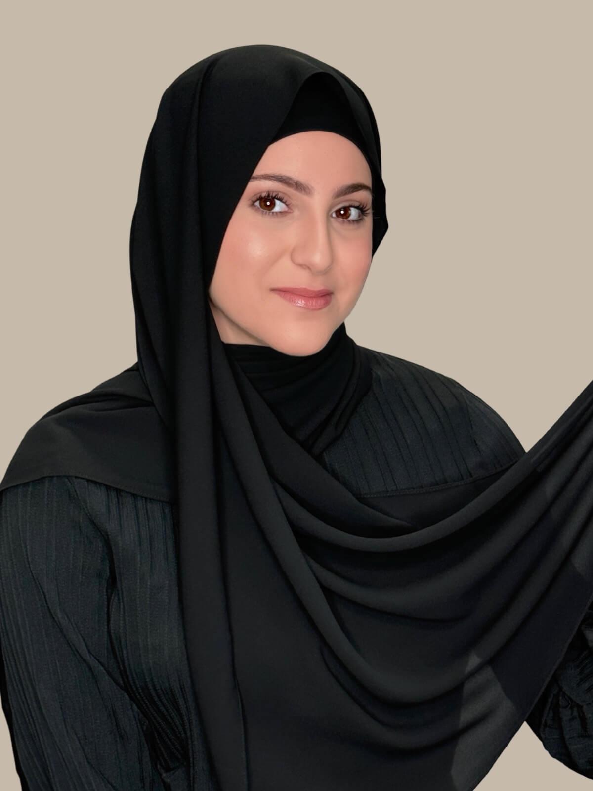 Elegant Black Chiffon Hijab Set for Women - Modest Muslim Scarf & Outfit - Perfect for Prayer, Work, and Special Occasions