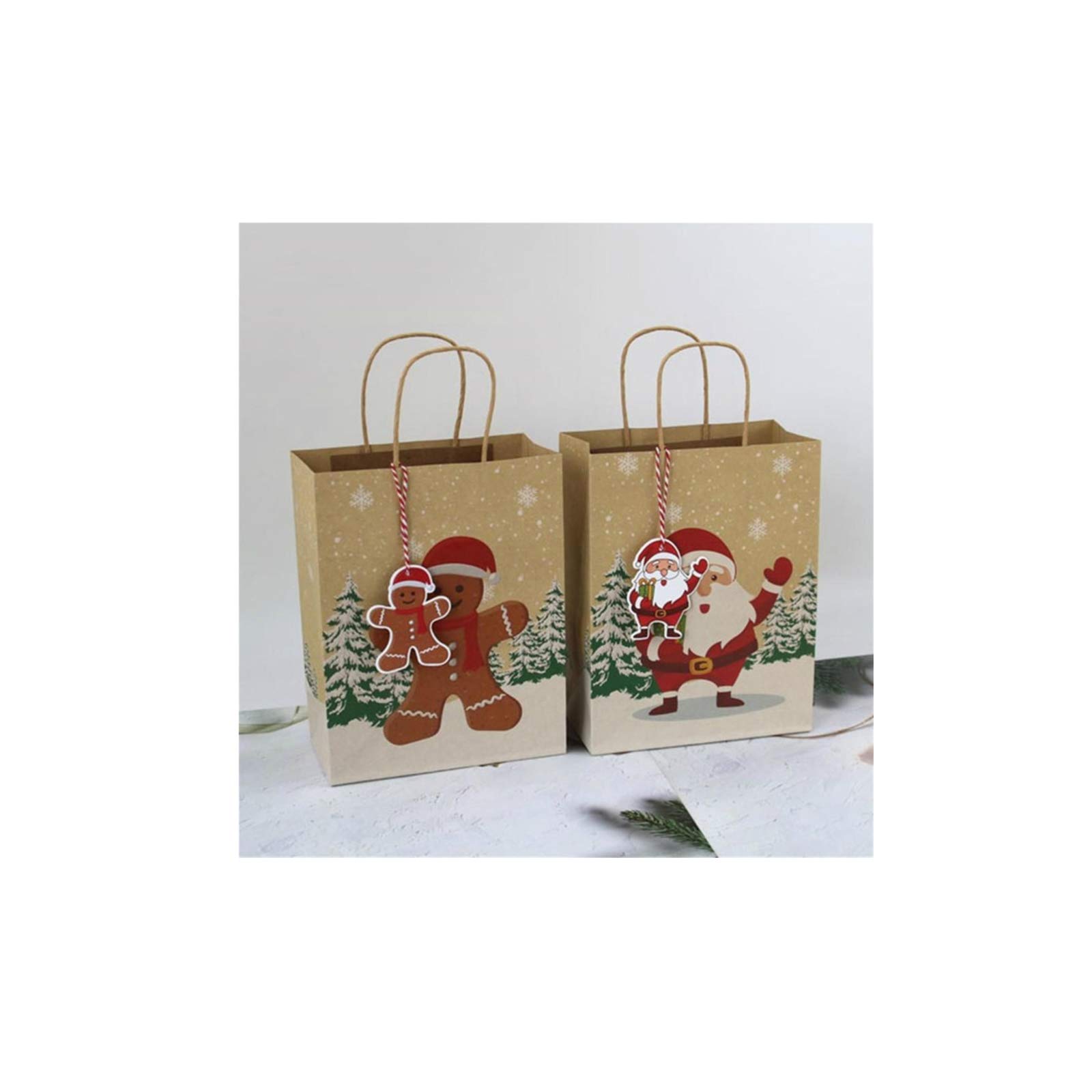 24-Piece Kraft Paper Christmas Candy Gift Bags with Handles - Eco-Friendly Holiday Party Favors for Xmas Gifts, Stocking Stuffers & Office Celebrations