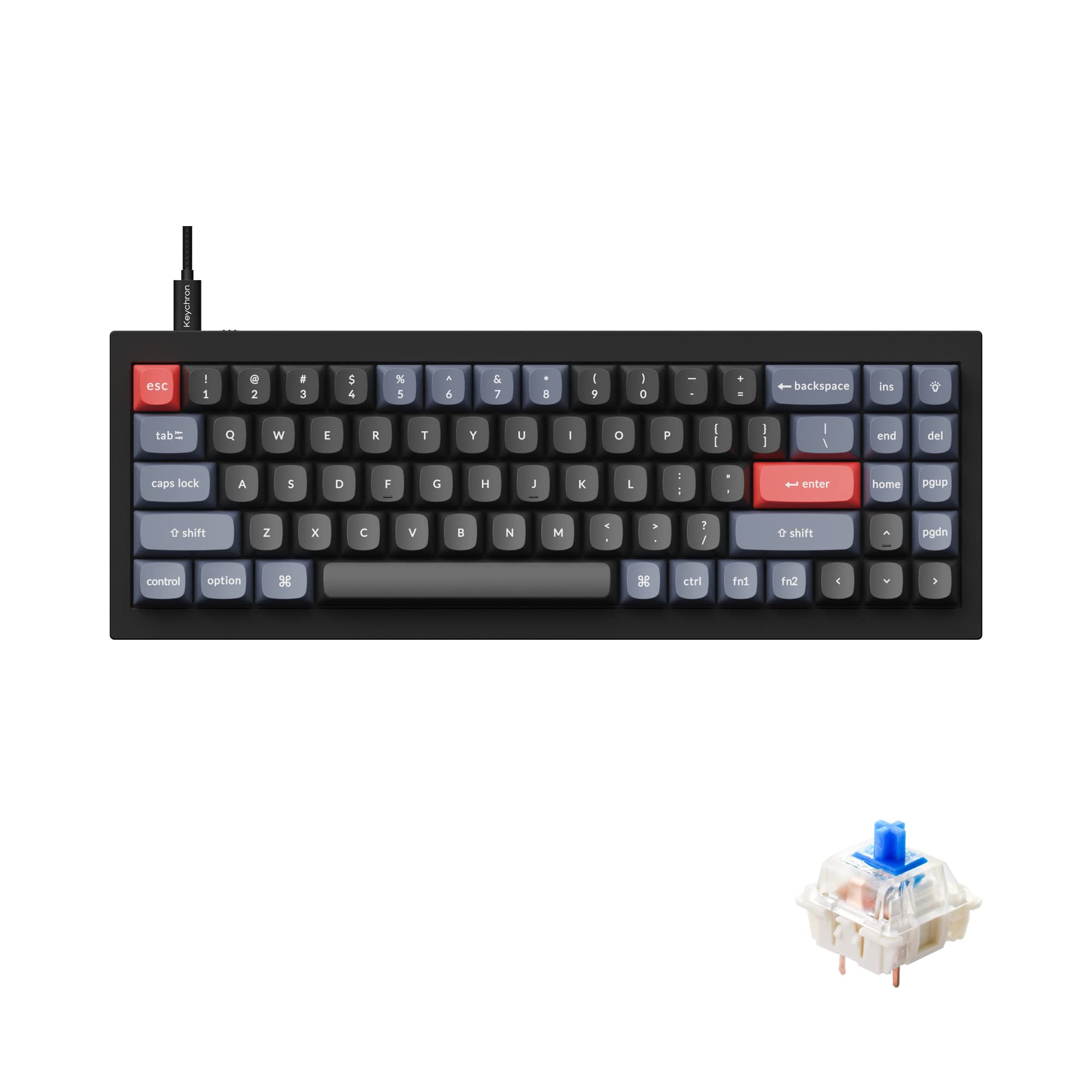 Keychron Q7 70% Hot-Swappable RGB Wired Custom Mechanical Keyboard - Full Aluminum Frame, Gateron G Pro Blue Switches, QMK/VIA Programmable, Mac/Windows/Linux Compatible - Perfect for Gaming, Coding & Office Work