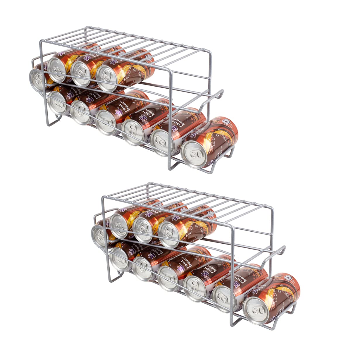 Vinyl Coated Steel Can Dispenser - Stackable Front Loading Can Rack Organizer for Kitchen Pantry & Refrigerator (Silver, 2-Pack) | Space-Saving Solution for Soda, Beer & Food Cans in Home or Office