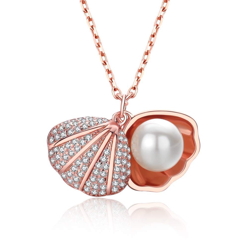 Freshwater Cultured Pearl Seashell Necklace for Women & Girls - Genuine Pearl with Sterling Silver Chain - Elegant Jewelry for Weddings, Parties & Everyday Wear