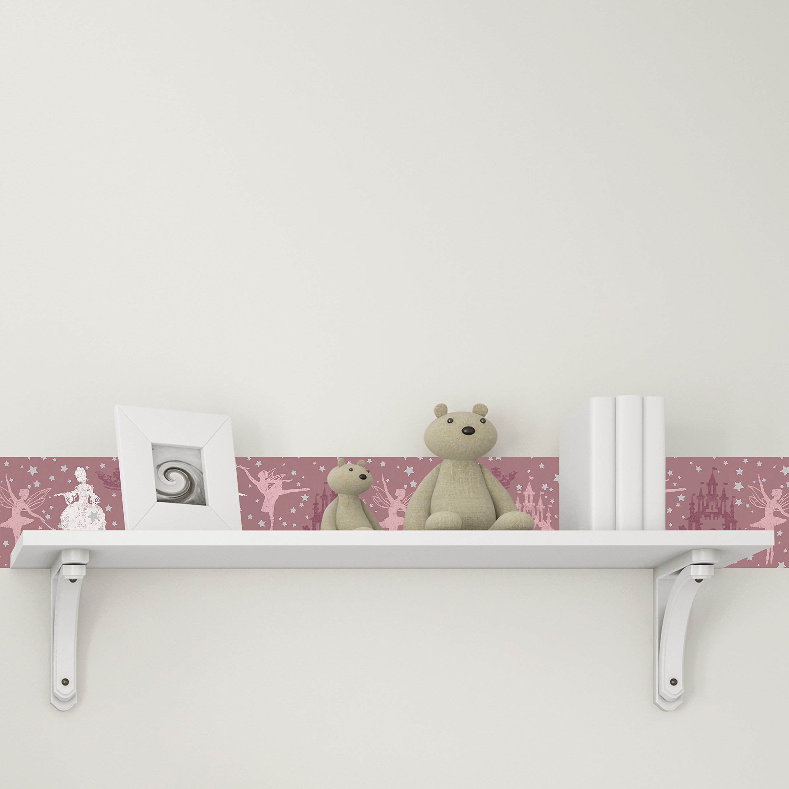 Tempaper Kids Pink and Metallic Silver Princess Wallpaper | Designer Removable Peel and Stick Borders & Stripes for Nursery, Bedroom, and Playroom Decor