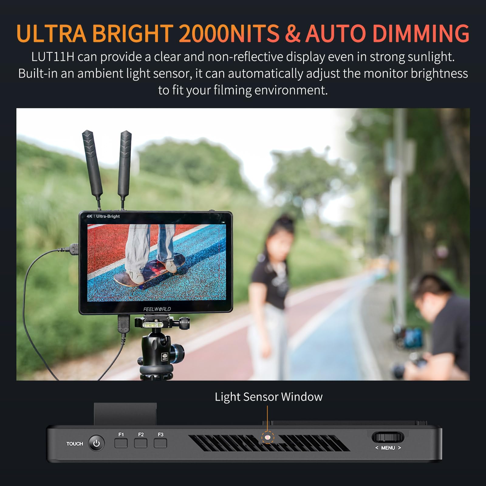 FEELWORLD LUT11H 10.1 Inch 2000nit Ultra Bright Touchscreen DSLR Camera Field Monitor with Waveform, LUT, F970 Battery Kit, HDMI Input/Output - Perfect for Outdoor Filmmaking, Vlogging, and Professional Video Production