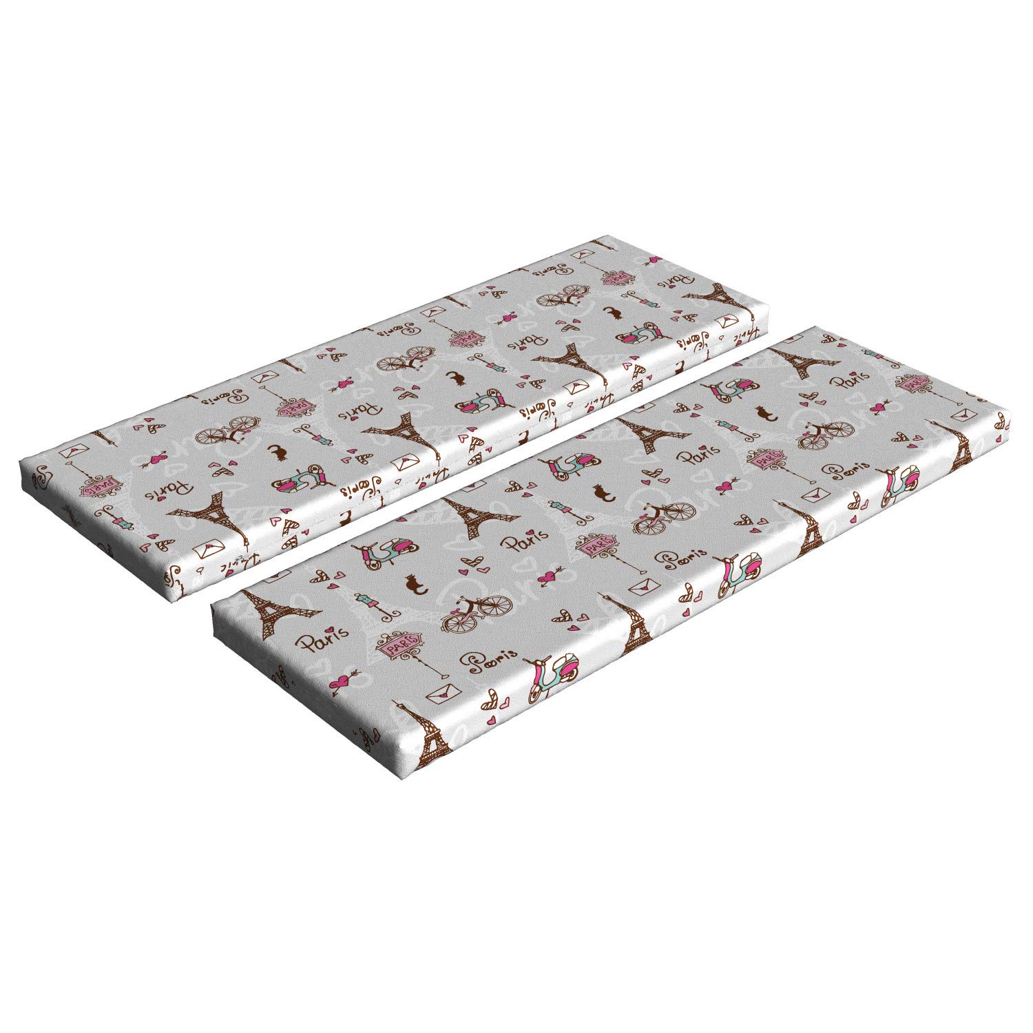 Ambesonne Paris Bench Cushion Set of 2 - Romantic Eiffel Tower Heart Print Decorative Seat Pads, 45