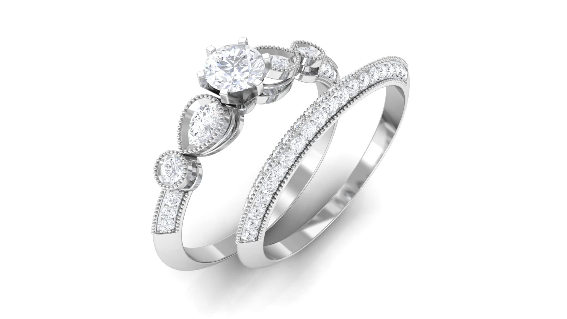 14K Solid Gold Diamond Wedding Ring Set for Women - April Birthstone Beaded Engagement & Bridal Jewelry - Perfect for Proposals, Anniversaries, and Special Occasions