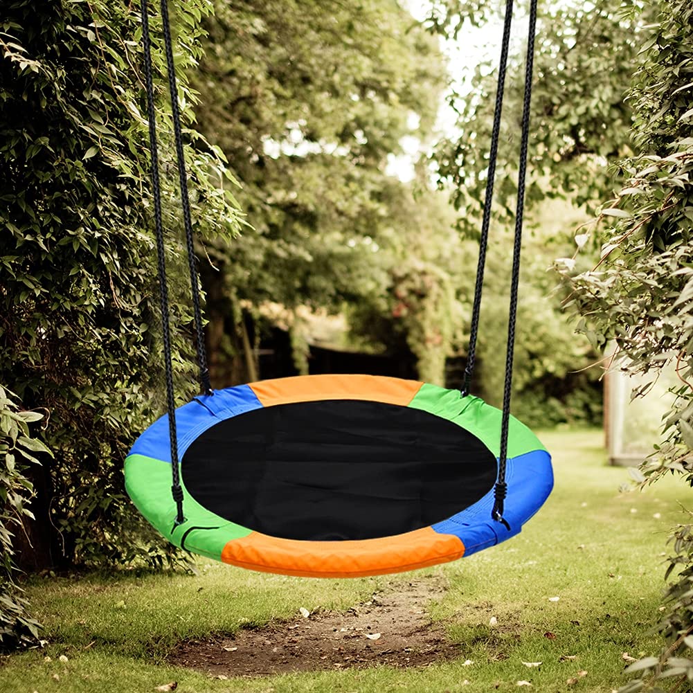 Juegoal 40 Inch Saucer Tree Swing - Heavy Duty Outdoor Rope Swing with Platform for Kids, Includes Bonus Carabiner for Easy Hanging - Perfect for Backyard, Garden, and Playground Fun