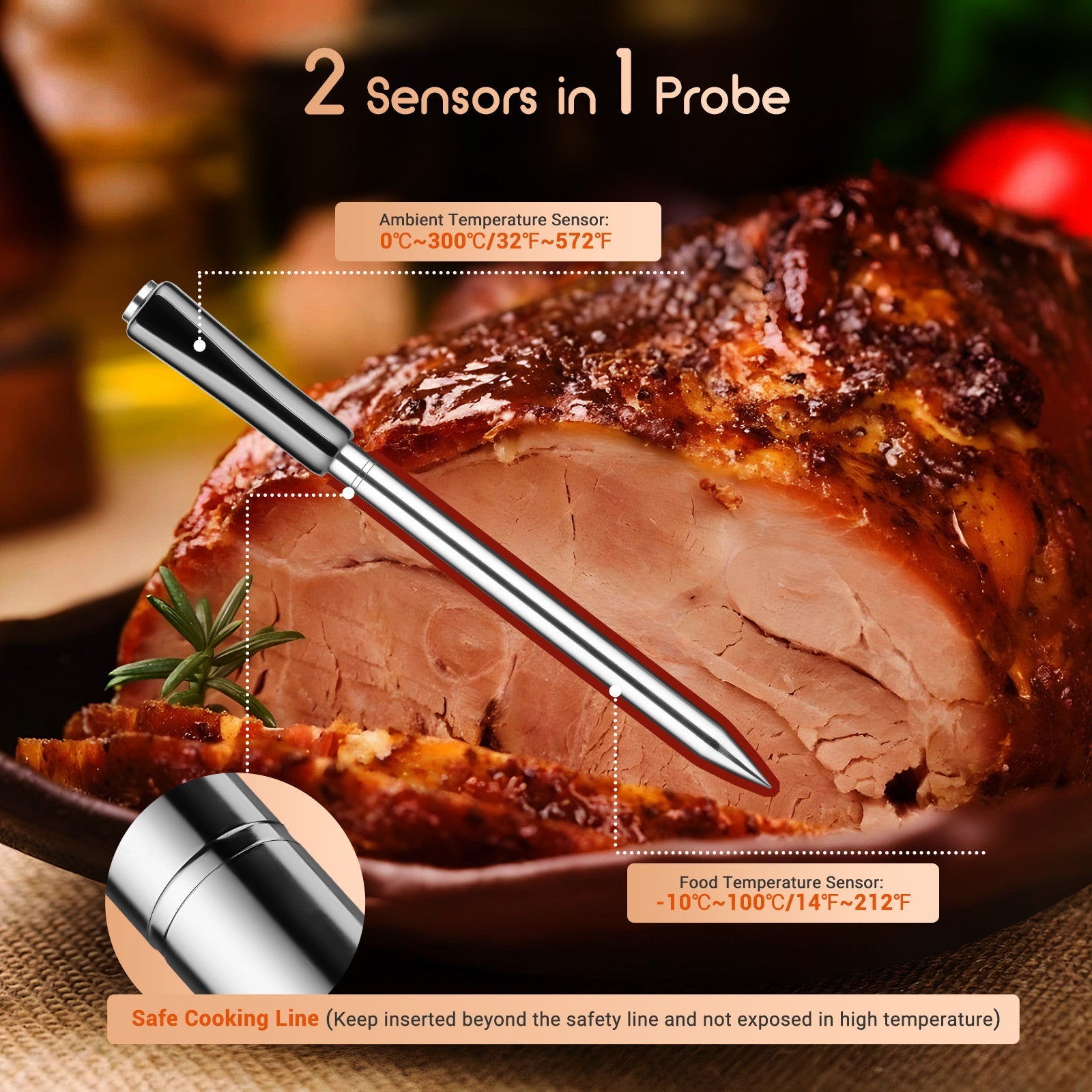 Wireless Bluetooth Meat Thermometer for Grilling, Smoking & BBQ - INT 11X B - Perfect for Steak, Chicken, Turkey & Outdoor Cooking
