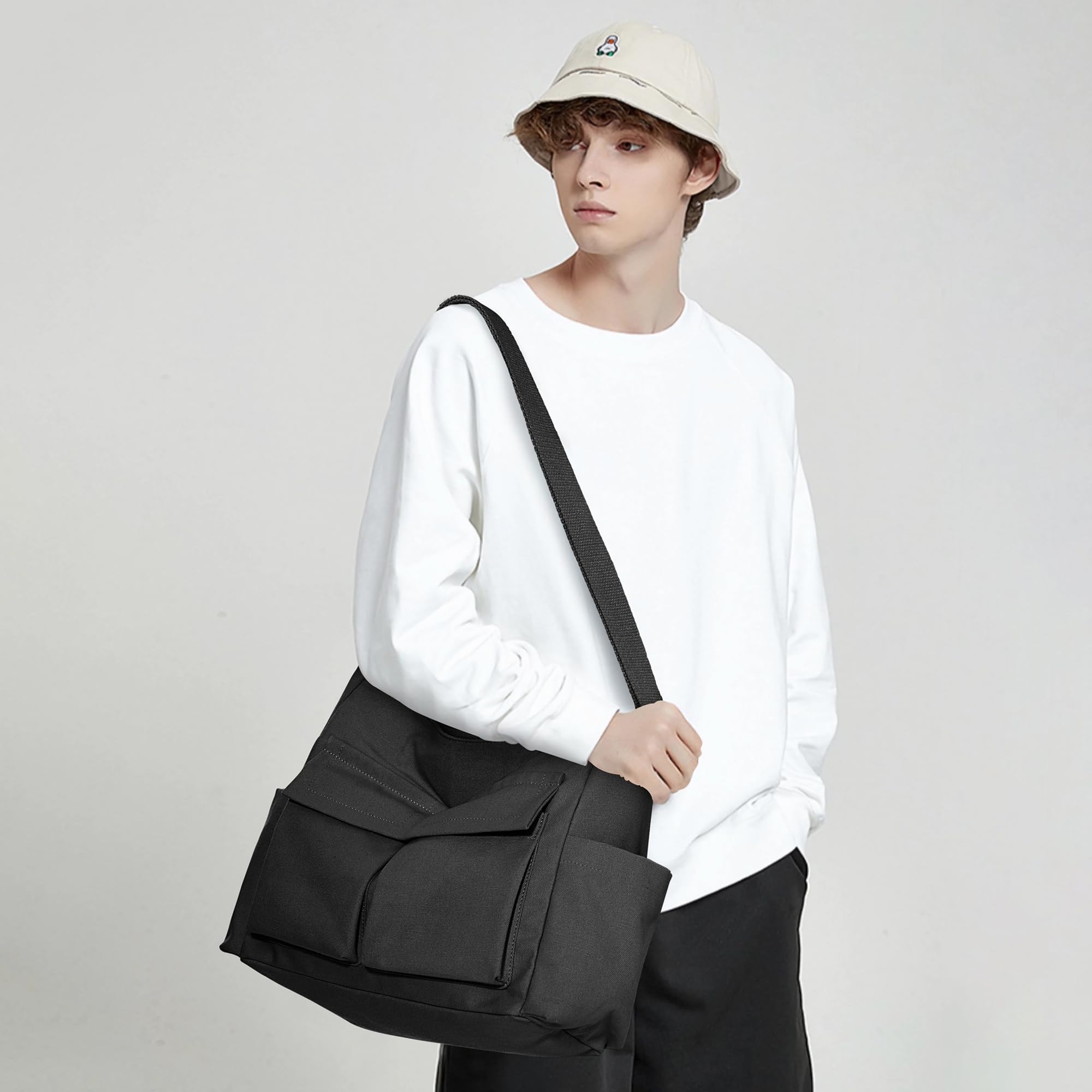 KALIDI Canvas Tote Bag - Large Crossbody Messenger Bag for Women & Men - Durable Casual Shoulder Bag for College, Work & Daily Use - Perfect for Commuting, Shopping & Travel