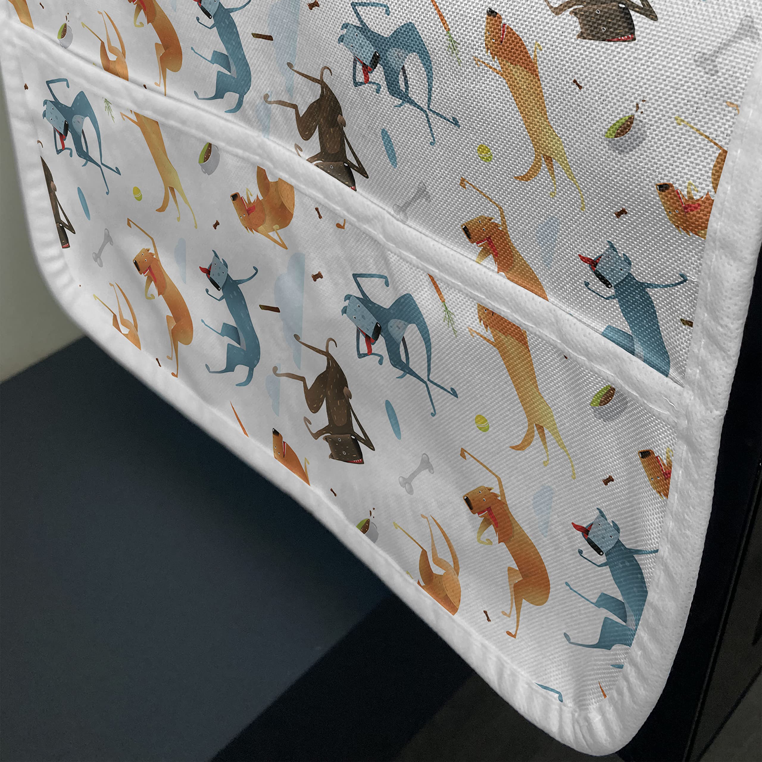 Ambesonne Funny Dog Microwave Cover - Waterproof Kitchen Organizer with Pockets, 36x12 Inches, Slate Blue Ginger - Cute Flying Dogs with Food Bowl Design for Pet Lovers - Perfect for Microwave Protection and Kitchen Decor