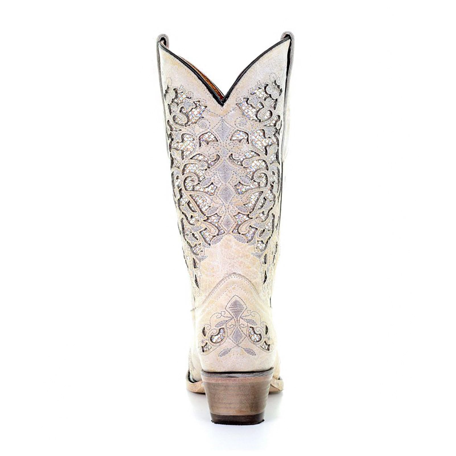 White Glitter Inlay & Embroidery Snip Toe Cowboy Boots for Girls - Low Heel Leather Western Cowgirl Boots | Perfect for Rodeo, Line Dancing, and Country Fashion