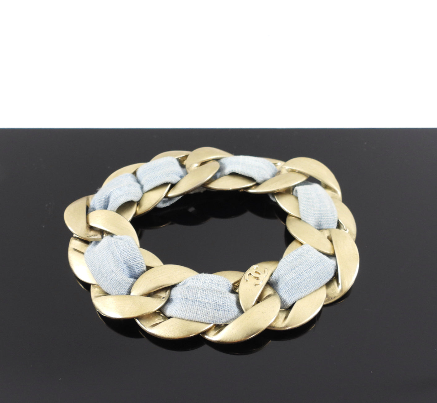 Chanel 09C Blue and Gold Chain Bracelet for Women - Luxury Fashion Jewelry Gift for Birthday, Anniversary & Special Occasions