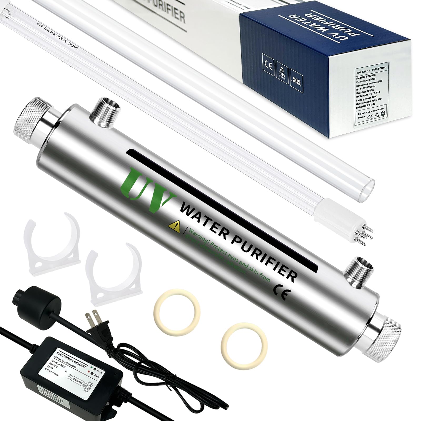TAISHAN Whole House UV Water Purifier and Sterilizer System - 2GPM, 21W, 110V with 1 UV Lamp + 1 Quartz Sleeve - Removes Bacteria, Viruses for Clean Drinking Water - Perfect for Home, RV, Cabin Water Filtration