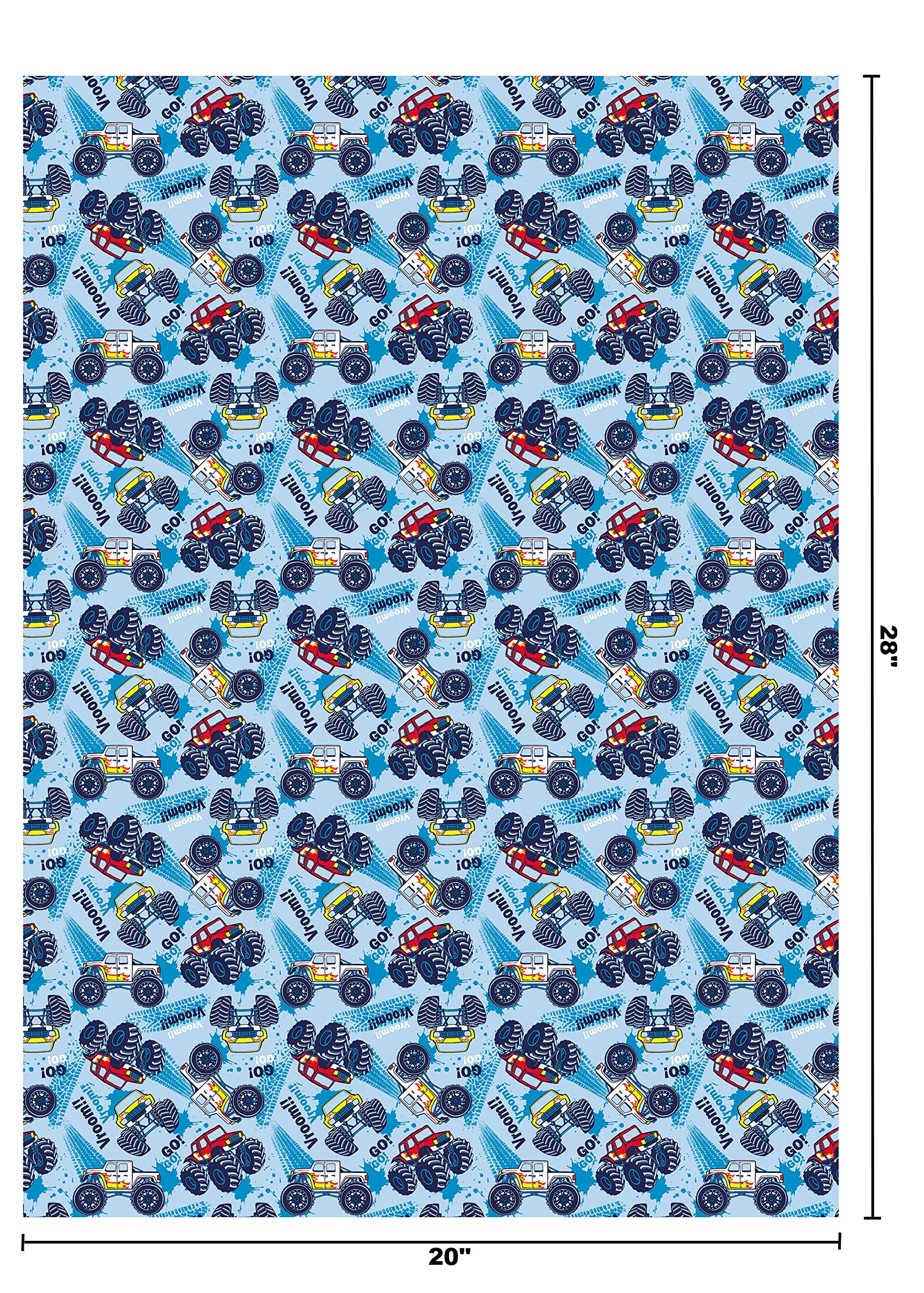 Titiweet Monster Truck Wrapping Paper for Boys - 12 Sheets Racing Car Gift Wrap (20x28 Inches) for Christmas, Birthday & Holidays | Perfect for Kids' Parties, Gifts & Toy Car Enthusiasts