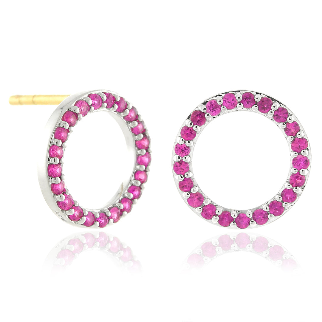 Pink Sapphire Open Circle Earrings for Women - Dainty Gold Hoop Earrings, Minimalist Jewelry Gift for Her - Perfect for Weddings, Parties & Everyday Wear