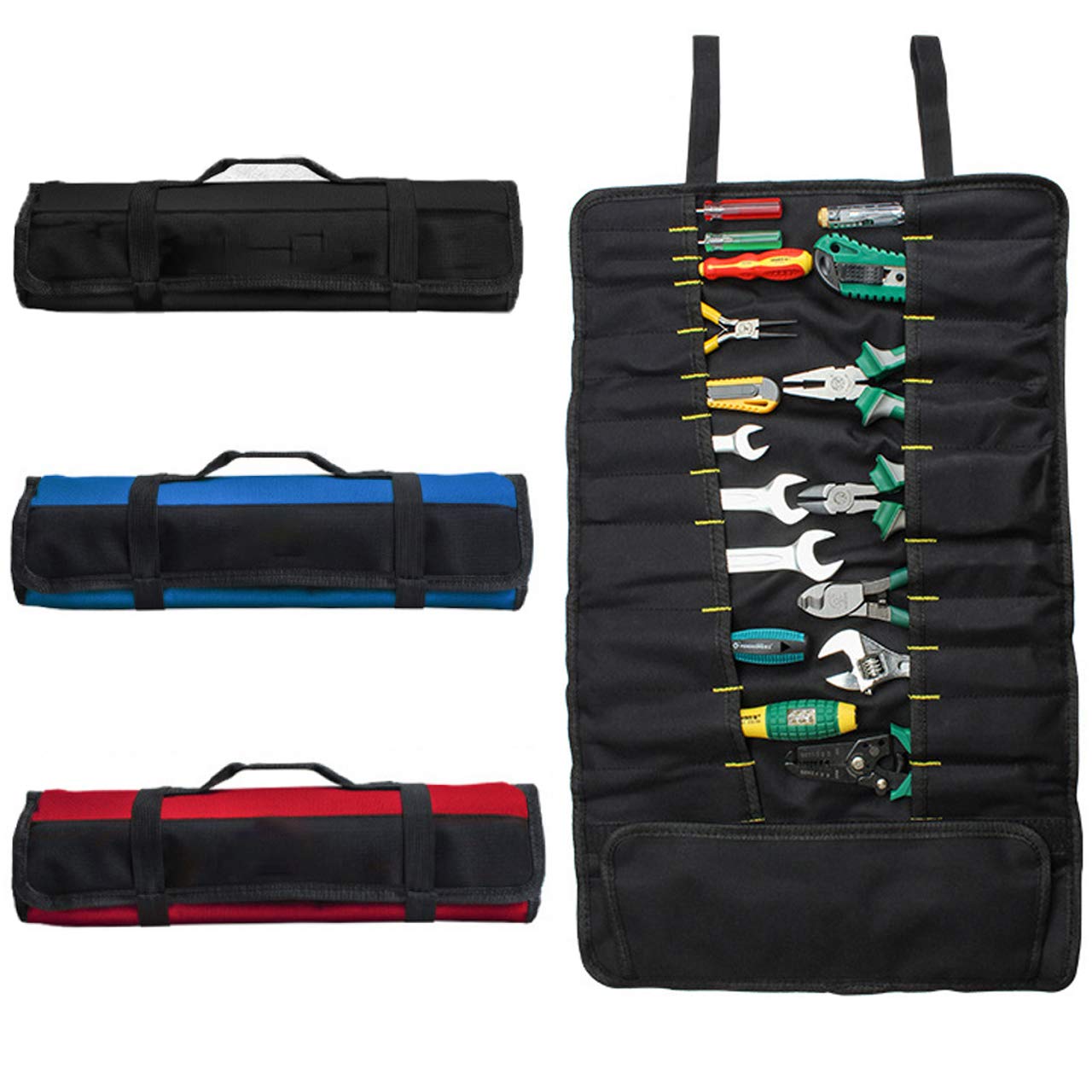 1/2 Pcs Heavy Duty Tool Roll Organizer - Wrench & Socket Pouch with Multiple Pockets - Durable Roll Up Tool Bag for Electricians, HVAC, Plumbers, Carpenters & Mechanics - Perfect for Workshop, Garage & Job Site Organization