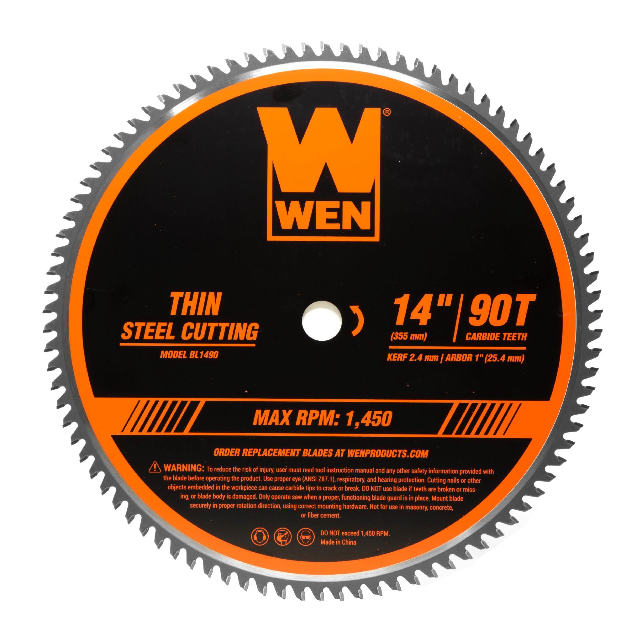 WEN BL1490 14-Inch 90-Tooth Carbide Tipped Professional Metal Cutting Saw Blade - Perfect for Thin Steel, Aluminum & Pipe Cutting | Ideal for Metalworking, Construction & DIY Projects