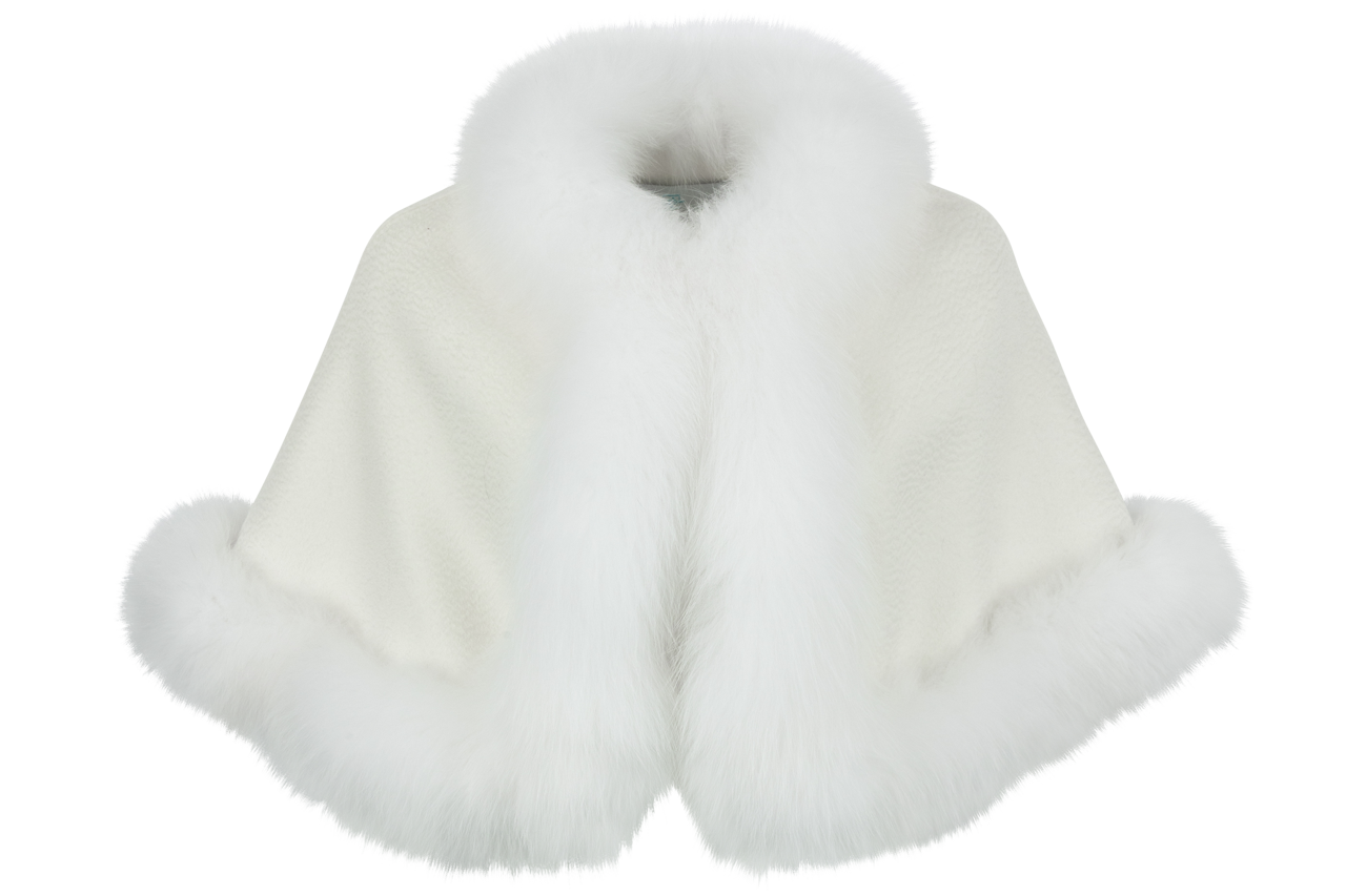 Luxury Women's White Cashmere & Fox Fur Stole - Soft Winter Shawl Wrap for Evening Parties, Weddings & Special Occasions