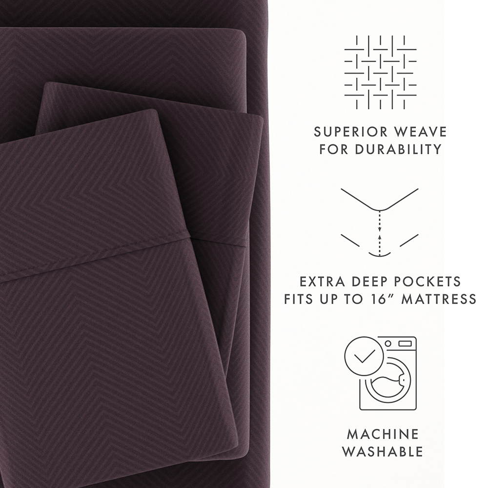 Chevron Embossed 4-Piece Queen Size Sheet Set - Soft Wrinkle-Resistant Bedding for Comfortable Sleep - Perfect for Master Bedroom, Guest Room & Dorm