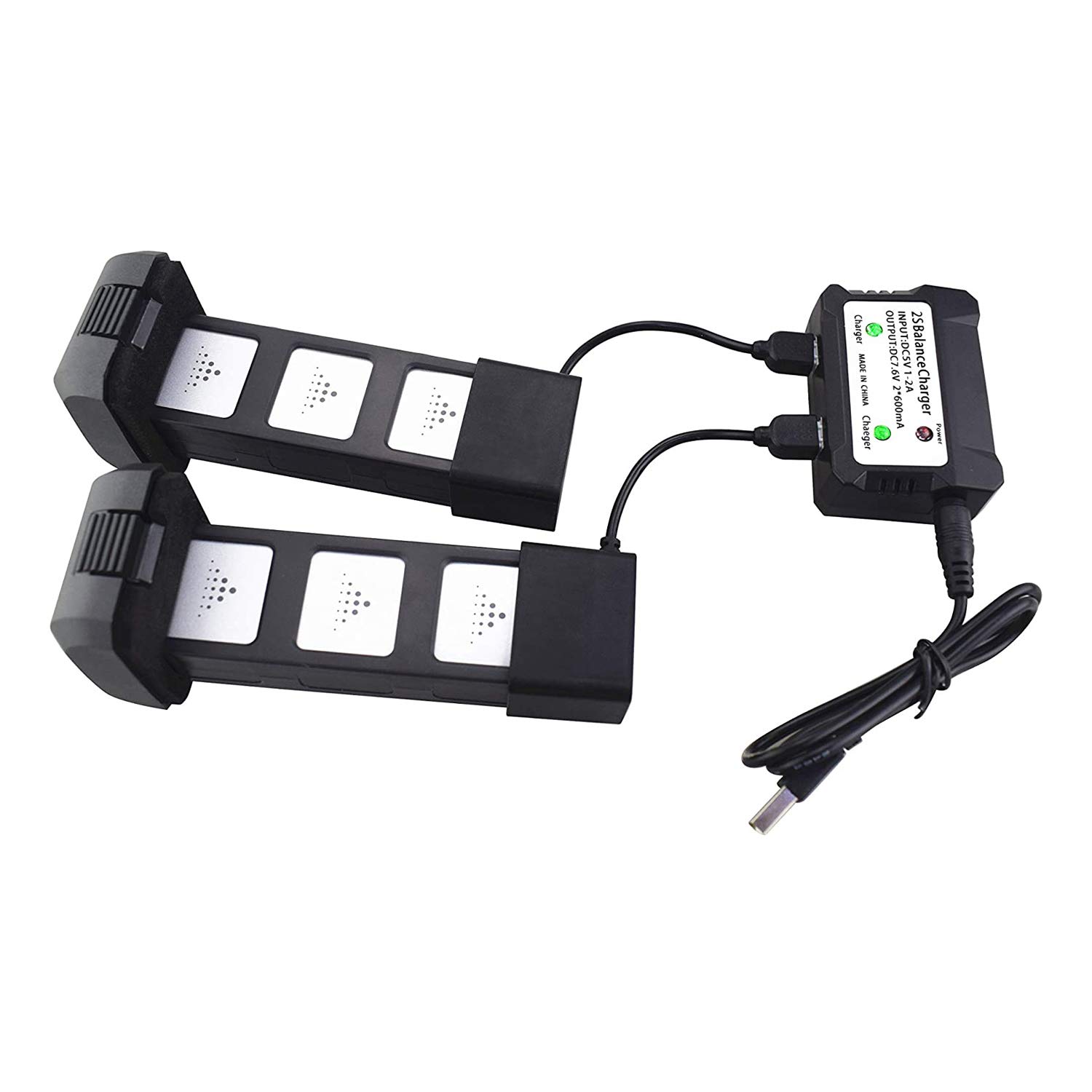 2PCS 7.6V 3400mAh LiPo Battery with Dual Charger - Compatible with MJX Bugs 4W/B4W/D88/EX3/HS550 Folding Brushless Drones - High Performance RC Quadcopter Accessories - Perfect for Long Flight Time and Outdoor Aerial Photography