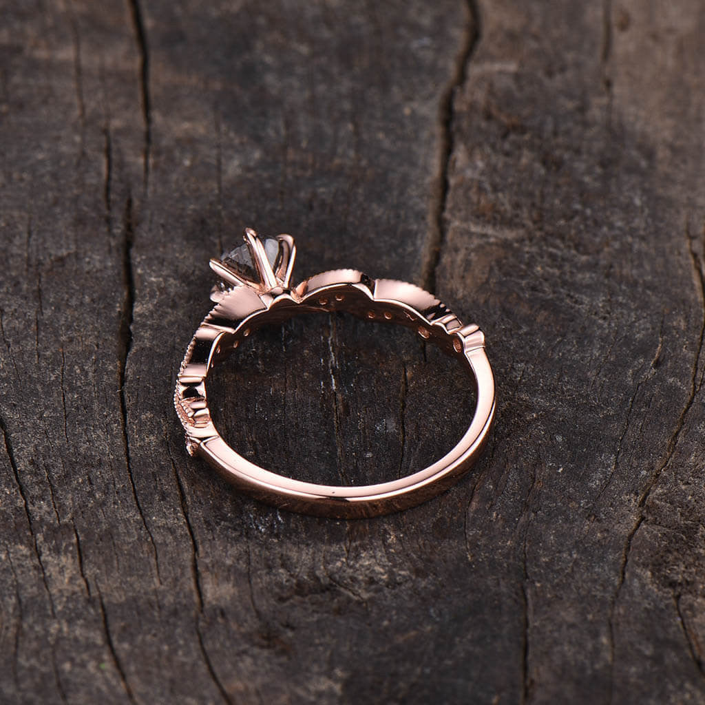 14K/18K Gold Unique Milgrain Black Rutilated Quartz Engagement Ring - Bezel Set Solitaire Ring for Women, Vintage Style Wedding Band, Perfect Proposal Gift for Her (Occasions: Engagement, Anniversary, Valentine's Day)