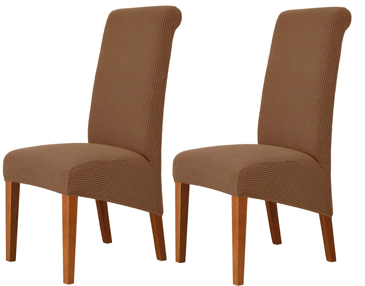 Deisy Dee Stretch XL Oversized Soft Spandex Dining Chair Covers - Washable Slipcovers for Kitchen & Dining Room (Brown, 2 Pack) | Perfect for Home Decor & Furniture Protection