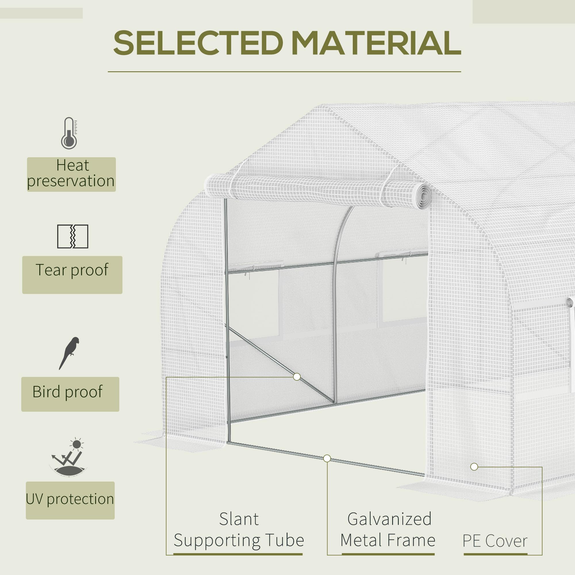 Outsunny 20' x 10' x 7' Walk-in Greenhouse with Galvanized Steel Frame - Large Hoop House Kit with Zippered Door & 6 Windows for Gardening, Plant Growing & Backyard Farming - Perfect for Vegetables, Flowers & Seed Starting (White)