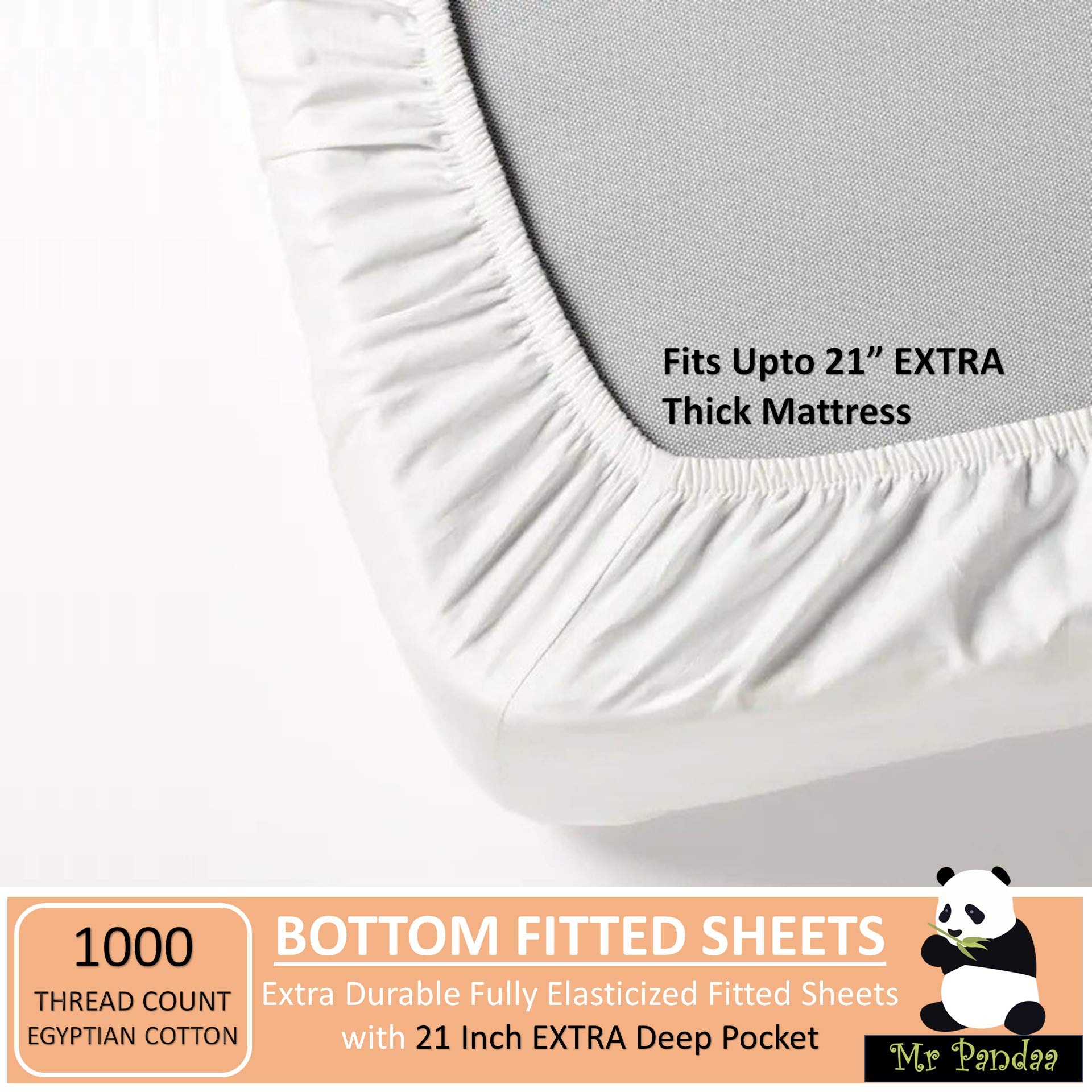 Premium 1000-Thread-Count 100% Egyptian Cotton Split Queen Sheet Set for Adjustable Beds - Ultra Soft Sateen Weave 5-Piece Set with 2 Fitted Sheets (21
