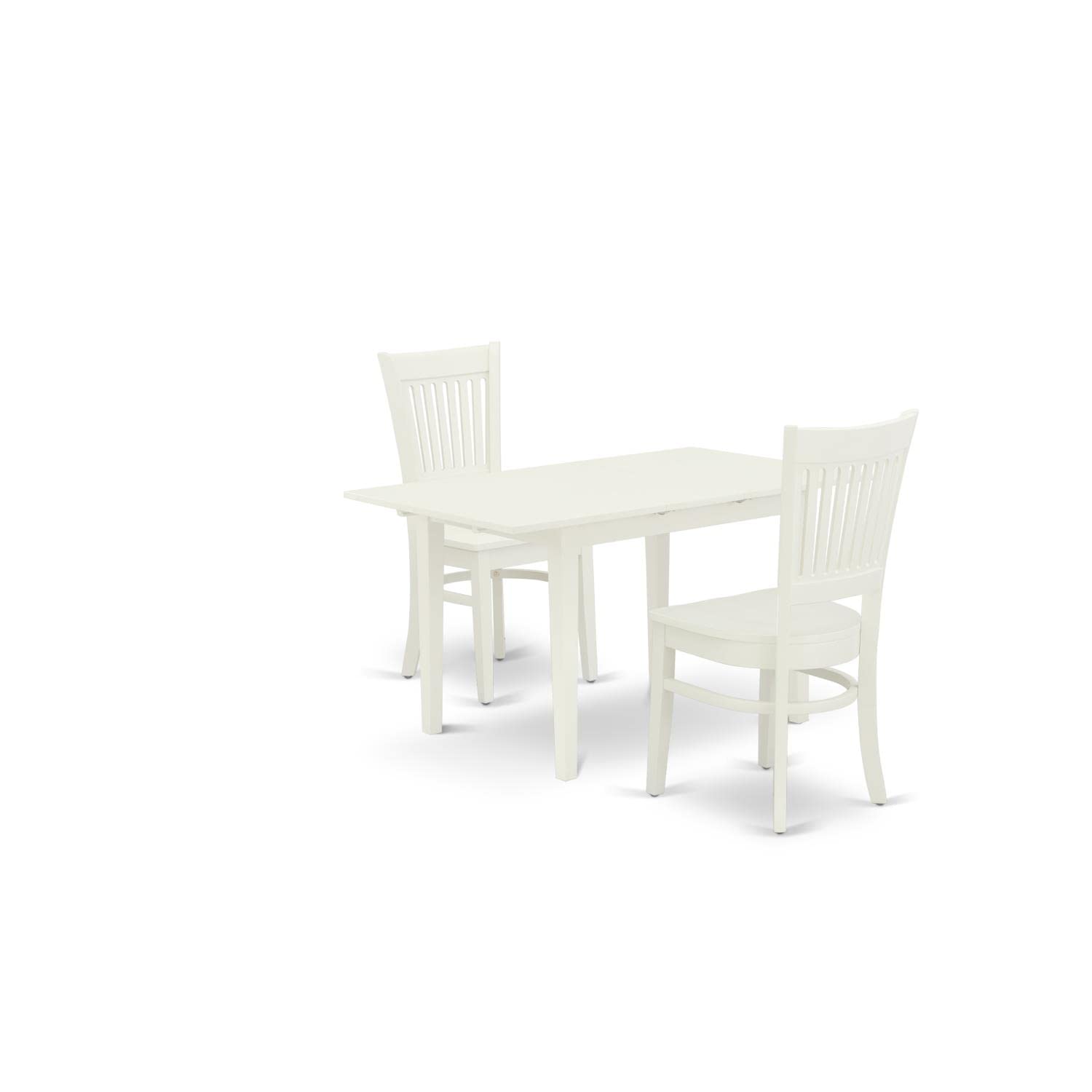 East West Furniture NOVA3-LWH-W 3-Piece Small Space Dinette Set with Extendable Rectangle Table & 2 Chairs, 32x54 Inch, Linen White - Perfect for Apartments, Breakfast Nooks & Cozy Dining Areas